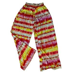 Karen Brooks Lounge PJ Pants - XL orange pink white , wide leg polyester